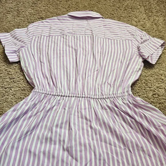 LOFT Shirt Dress Womens XXSP Petite Pink White Striped Button Front Short Sleeve - Picture 8 of 8
